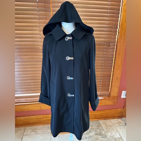 Michael Kors Black Trench Overcoat Silver Hook Closure Sz S MSRP $298 - Picture 4 of 9